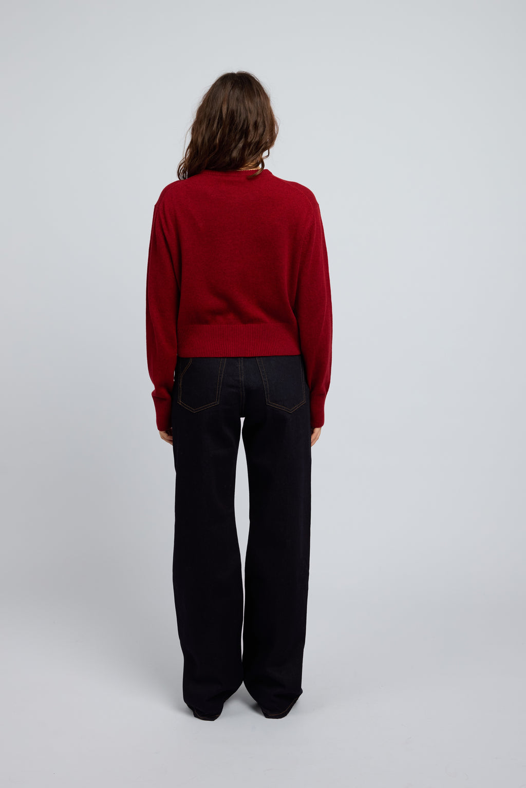 Back view winecask red women’s cashmere cardigan by Huntly Australia