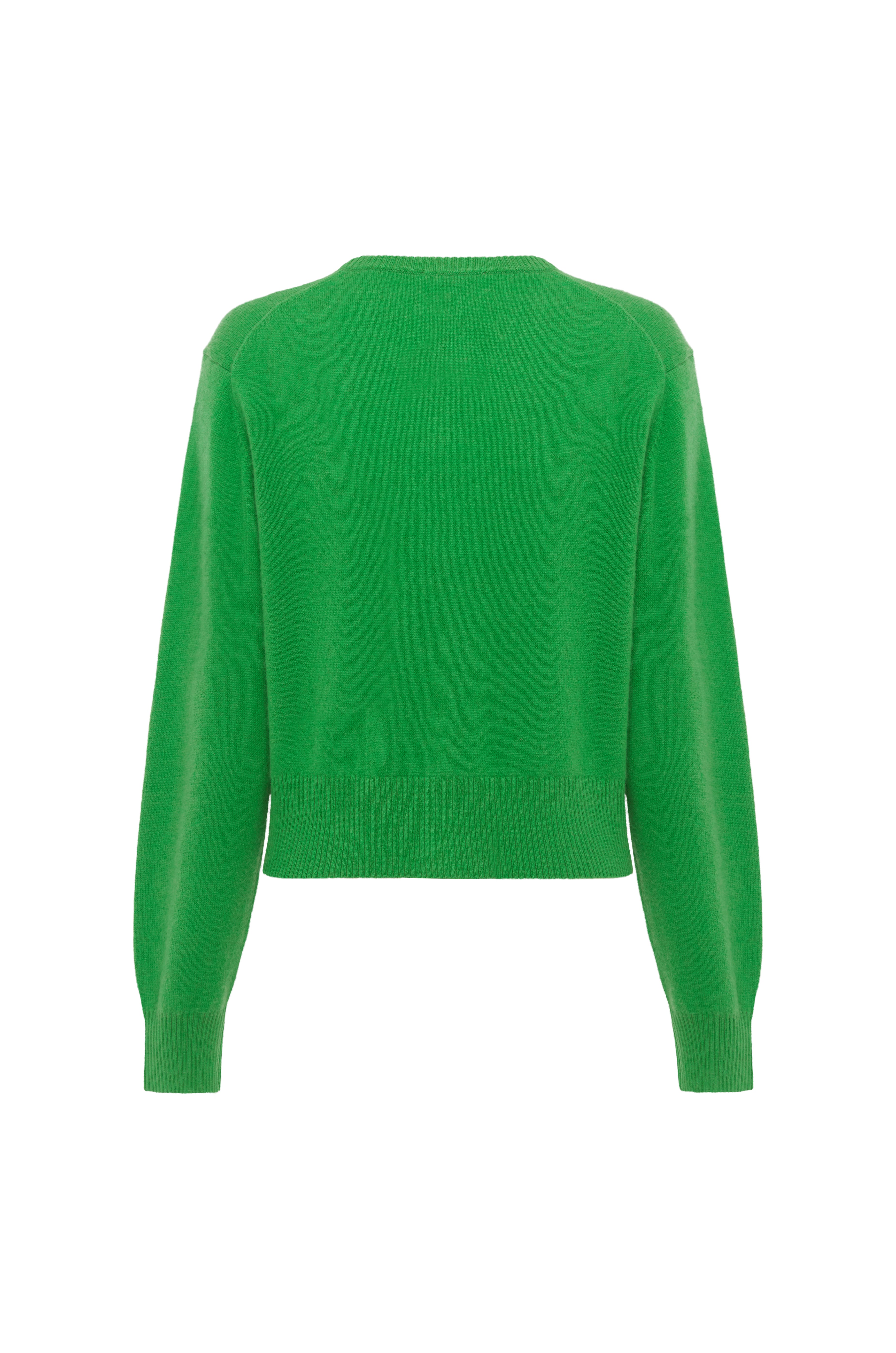 Back view of Elodie emerald cashmere cardigan for women by Huntly