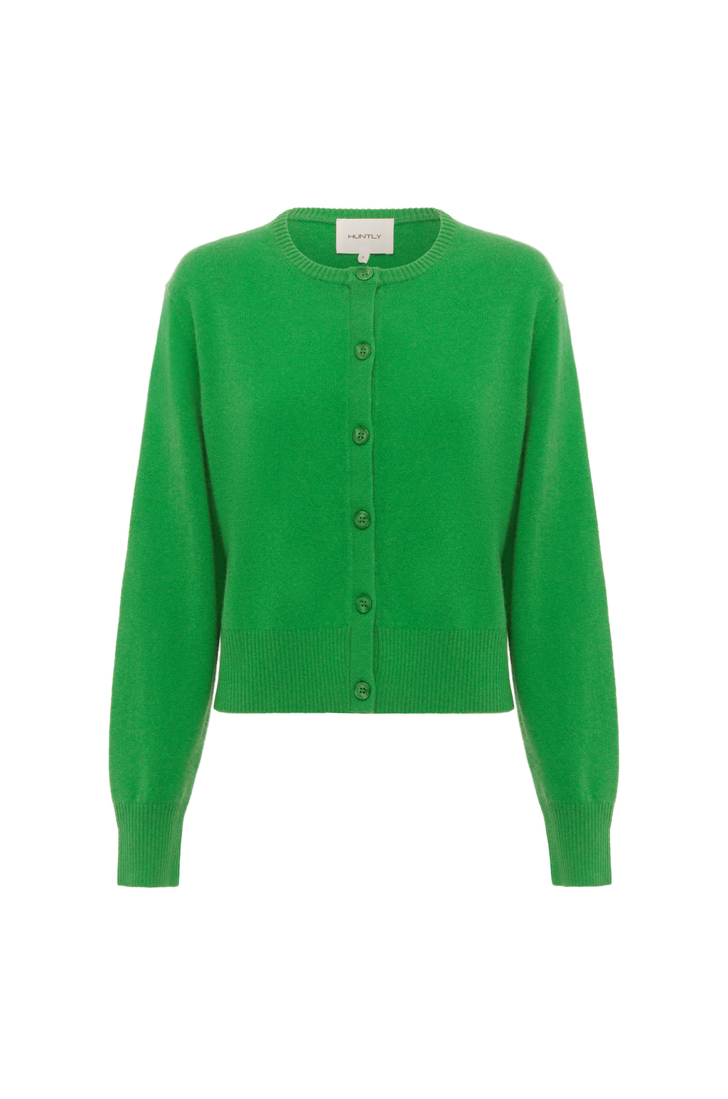Women’s emerald cashmere cardigan crew neck button front Huntly