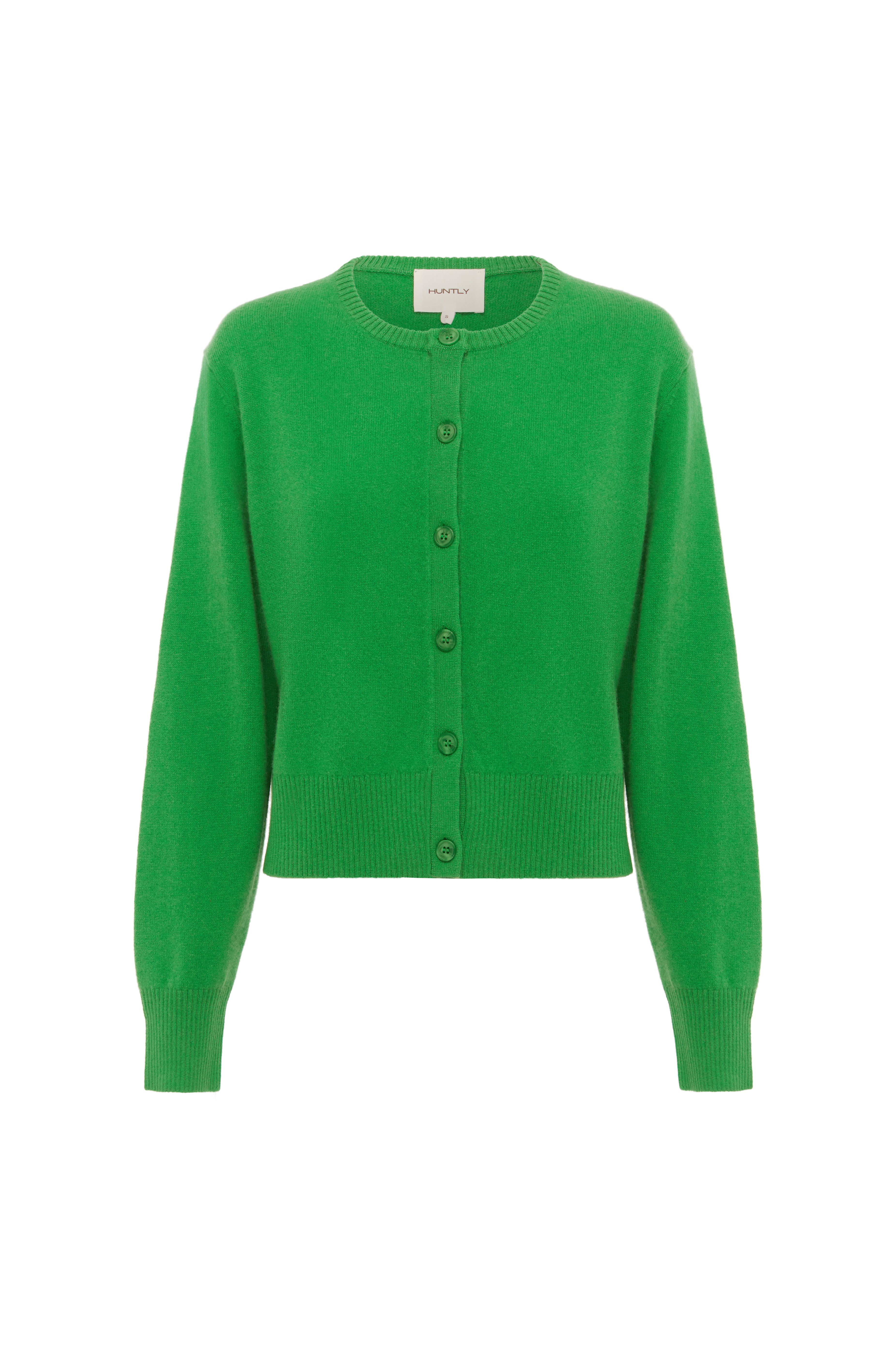 Women’s emerald cashmere cardigan crew neck button front Huntly